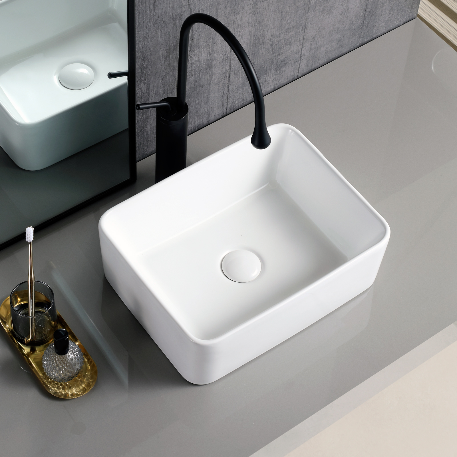 Vessel Sink - Ceramic Above Counter Bathroom Sink, Porcelain Basin Sink for Countertop, Sleek Vintage-inspired Basin Elegant (White, Rectangular)