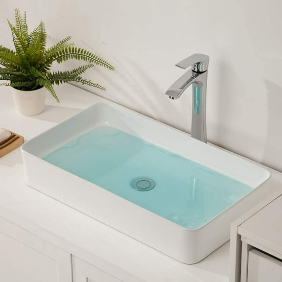 Vessel Sink Rectangle - Mocoloo 24"x14" Bathroom Sink Rectangular Above Counter White Porcelain Ceramic Bathroom Vessel Vanity Sink Art Basin
