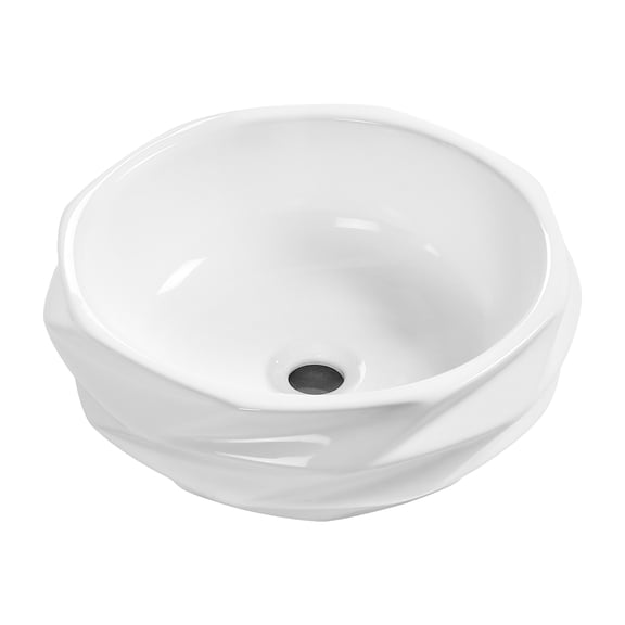 Vessel Sink, Round Diamond-Quilted Ceramic Bathroom Basin, 15.75" x 5.9", Gloss Milk White, No Faucet Hole, Nano-Glaze Surface for Powder Rooms, RVs, Tiny Homes and Floating Vanities