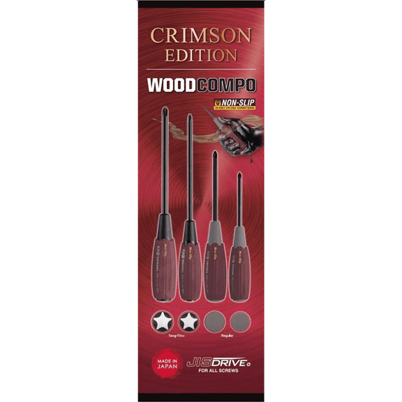 Vessel Tools WOOD-COMPO JISDRIVE Screwdriver 4PC. Set Crimson Edition