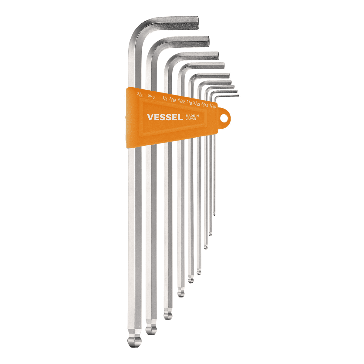 Hex Key Set VESSEL 9-Piece Ball Point (Long L-Keys) - Inch Sizes 1