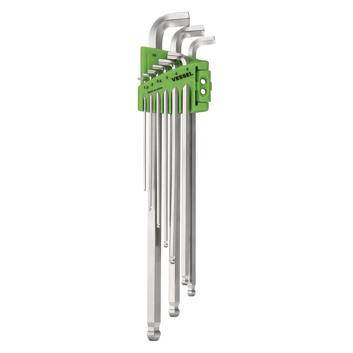 Vessel Tools Ball Point Hex L-Key Wrench Stubby (Long Type) 9PC. Set No.8209BP-LU