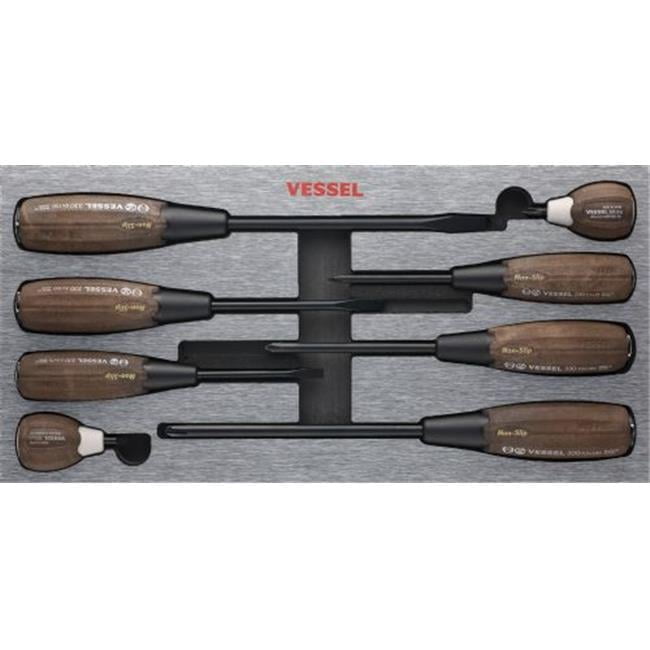 VESSEL Torx Tamper-Proof Screwdriver Set - 7-Piece Wood-Compo Grip, Magnetized Tips, Made In Japan