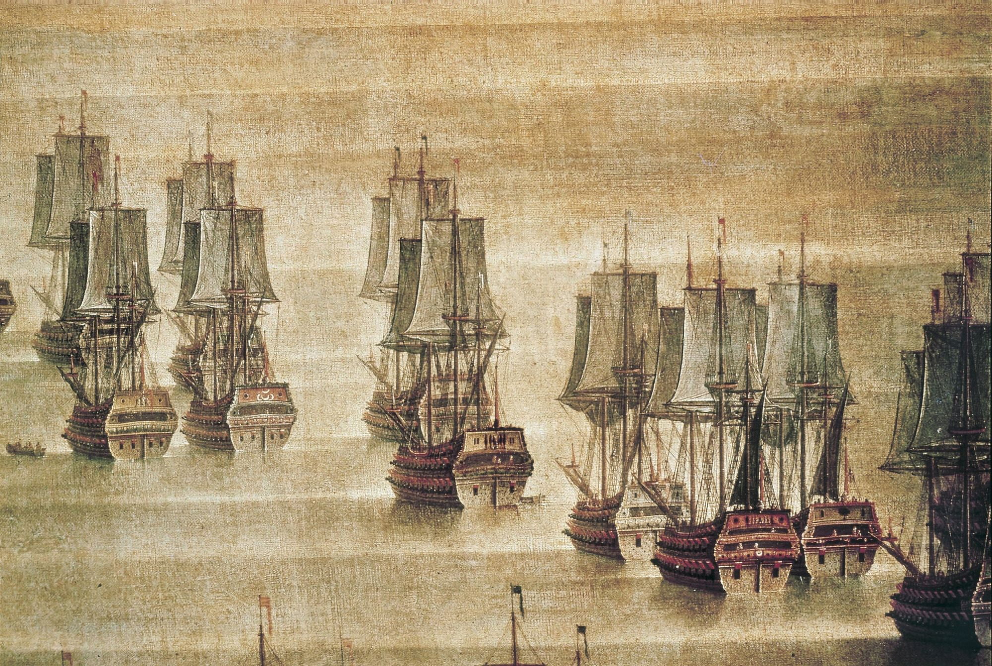 Vessels Arranged For The Battle (17Th C Canvas Art -  (24 x 18)