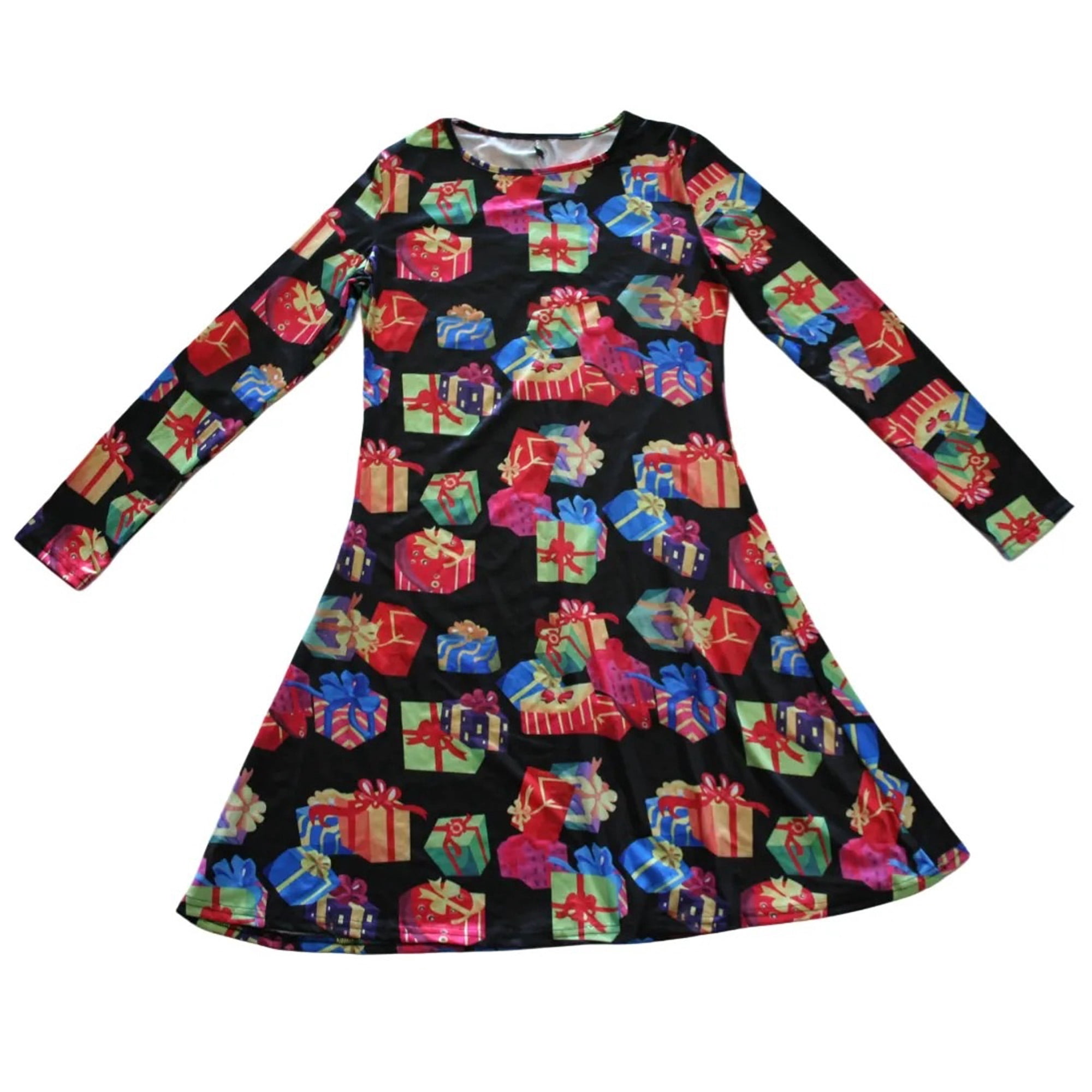 junior size christmas dresses Vessos Present Print Junior Women's Christmas Dress Size Small
