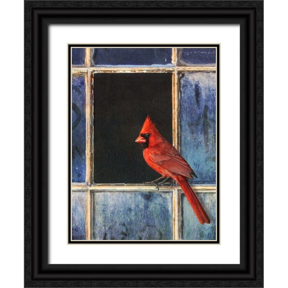 Vest, Chris 12x14 Black Ornate Wood Framed with Double Matting Museum Art Print Titled - Cardinal Window