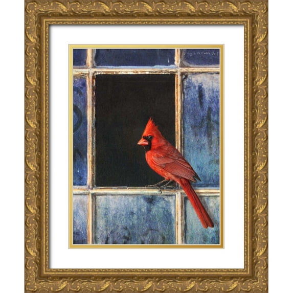 Vest, Chris 12x14 Gold Ornate Wood Framed with Double Matting Museum Art Print Titled - Cardinal Window