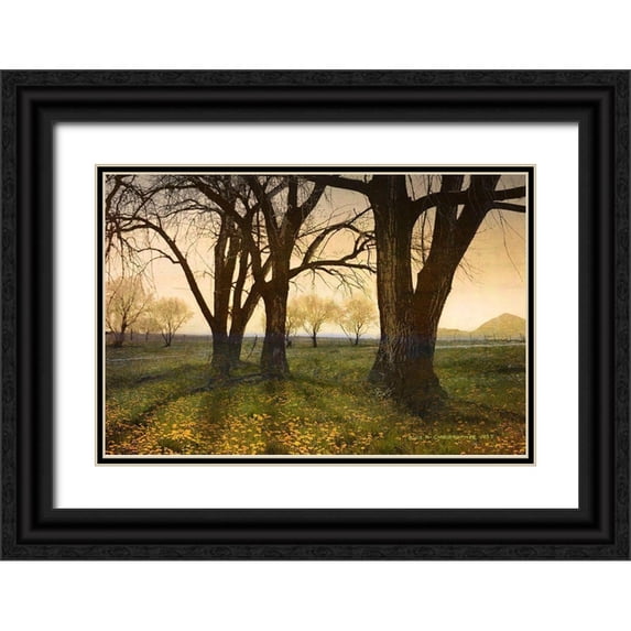 Vest, Christopher 14x11 Black Ornate Wood Framed with Double Matting Museum Art Print Titled - Meadow Dandelions Trees