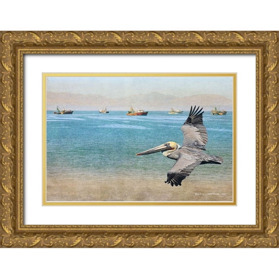 Vest, Christopher 18x13 Gold Ornate Wood Framed with Double Matting Museum Art Print Titled - Open Ocean and Boats
