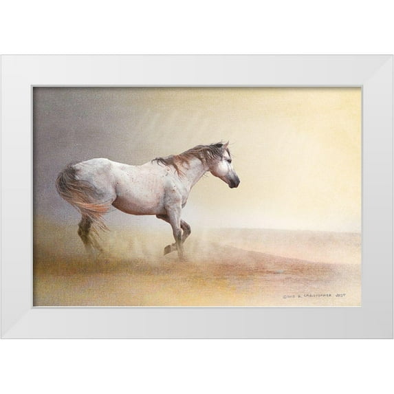 Vest, Christopher 24x17 White Modern Wood Framed Museum Art Print Titled - Dust Storm White Horse