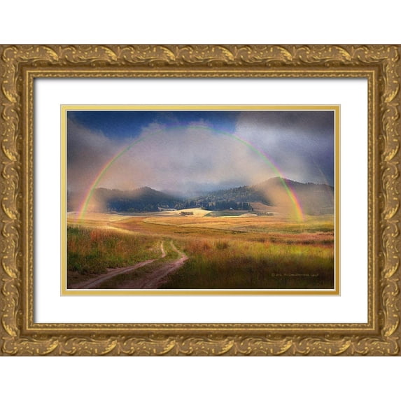 Vest, Christopher 32x23 Gold Ornate Wood Framed with Double Matting Museum Art Print Titled - Rainbow Pano Idaho