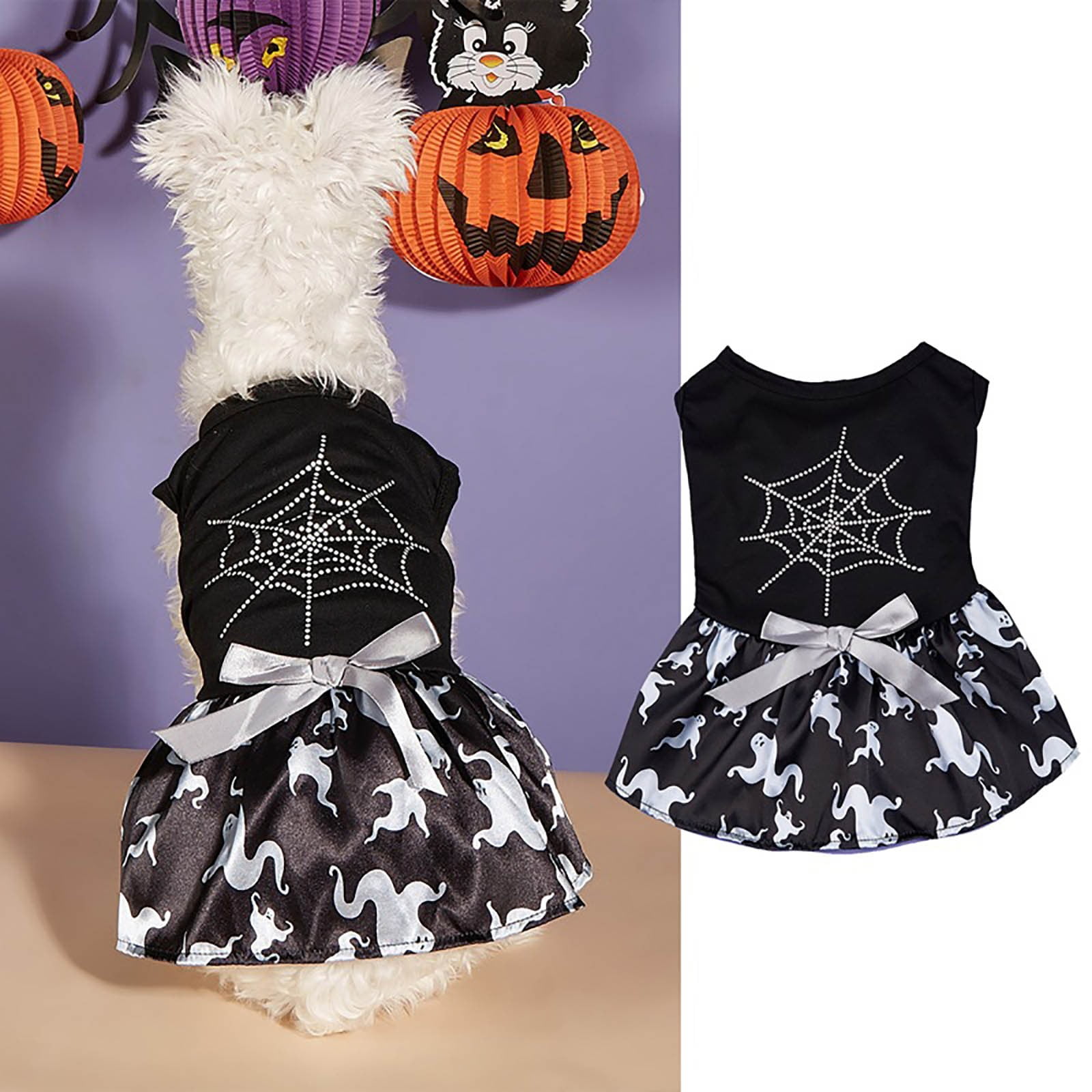 Vest & Dress For Large Dogs & Cats Pumpkin Bones Bat Designs Necklace