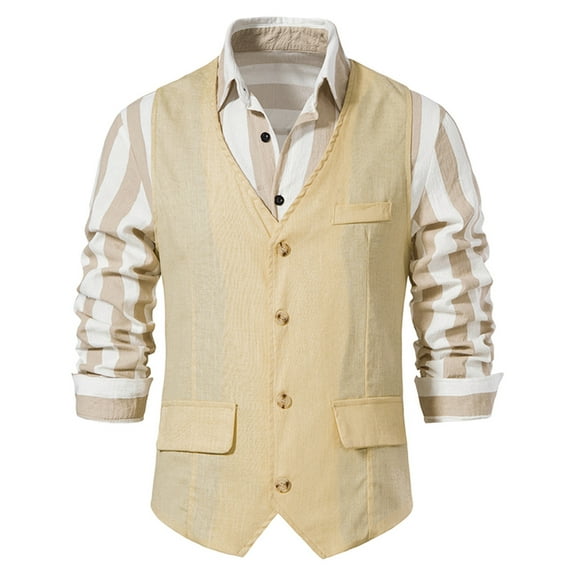 Vest For Men Qiggri Men Solid Fashion Have Pockets Breasted Stage Costume Vest Tops Blouse Linen Vest