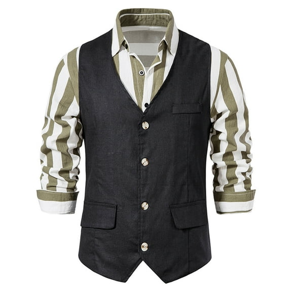 Vest For Men Qiggri Men Solid Fashion Have Pockets Breasted Stage Costume Vest Tops Blouse Linen Vest