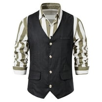 Vest For Men Qiggri Men Solid Fashion Have Pockets Breasted Stage Costume Vest Tops Blouse Linen Vest