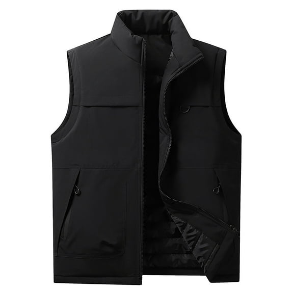 Vest For Men Sevevn Men's Solid Color Sleeveless Jacket Thick Warm Stand Up Collar Padded Jacket