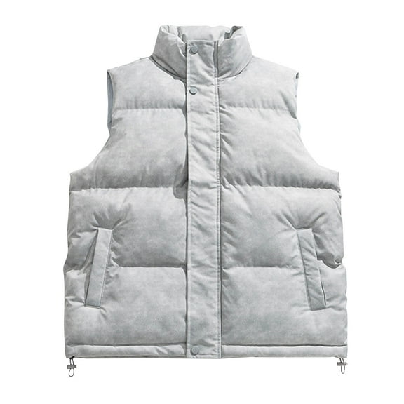 Vest For Men Winter Sevevn Men's Lightweight Outdoor Dyeing Padded Vest Sleeveless Casual Stand Collar Zipper Jacket Warm Winter Coat