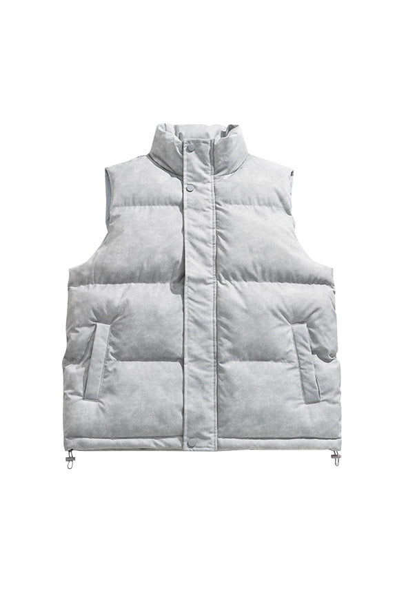 Vest For Men Winter Sevevn Men's Lightweight Outdoor Dyeing Padded Vest Sleeveless Casual Stand Collar Zipper Jacket Warm Winter Coat