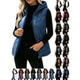 thumbnail image 1 of Vest Jacket with Hoodie Womens Plus Size Winter Puffer Vest Cropped Sleeveless Jackets Lightweight Windproof Padded Vest with Pockets For Daily Outdoor Fall Winter Outerwear, 1 of 7