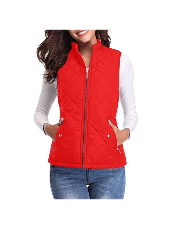 Vest Jacket Women Sevevn Women's Quilted Vest, Stand Collar Lightweight Zip Padded Gilet