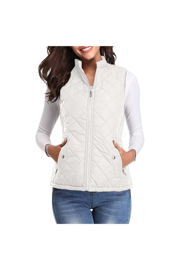 Vest Jacket Women Sevevn Women's Quilted Vest, Stand Collar Lightweight Zip Padded Gilet