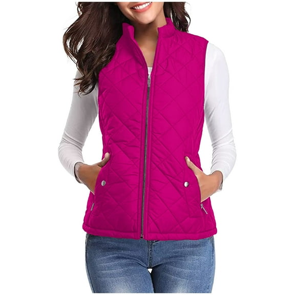 Vest Jacket Women Sevevn Women's Quilted Vest, Stand Collar Lightweight Zip Padded Gilet
