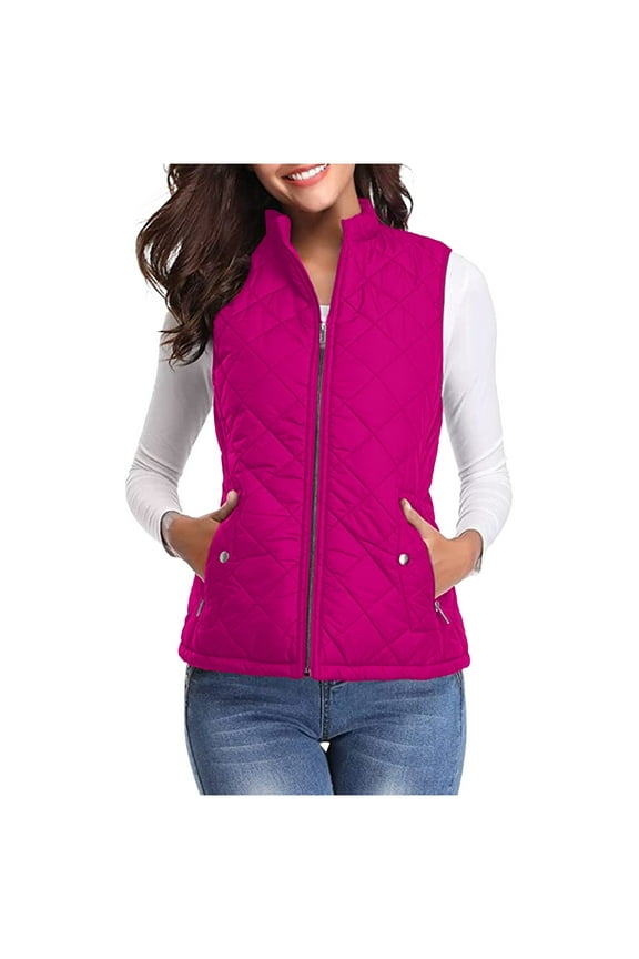 Vest Jacket Women Sevevn Women's Quilted Vest, Stand Collar Lightweight Zip Padded Gilet