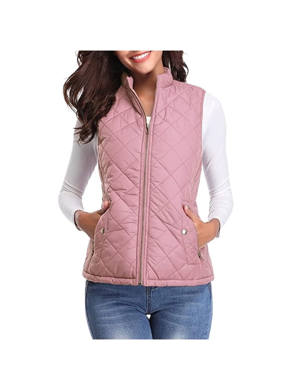 Vest Jacket Women Sevevn Women's Quilted Vest, Stand Collar Lightweight Zip Padded Gilet