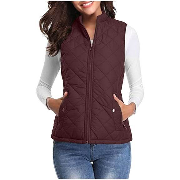 Vest Jacket Women Sevevn Women's Quilted Vest, Stand Collar Lightweight Zip Padded Gilet