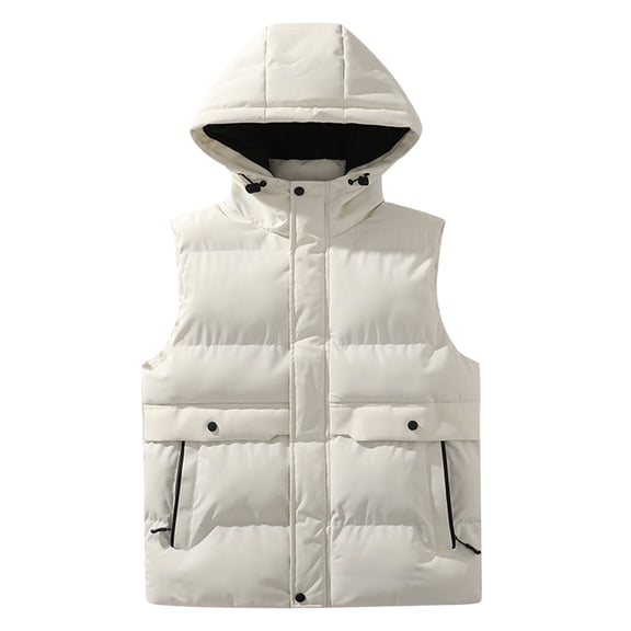 Vest Jackets For Men Sleeveless Hooded Front Zip Button Down Cardigan Thermal Warm Casual Base Cardigan With Pockets (3XL, Beige)