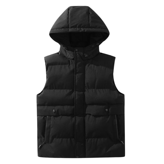 Vest Jackets For Men Sleeveless Hooded Front Zip Button Down Cardigan Thermal Warm Casual Base Cardigan With Pockets (4XL, Black)