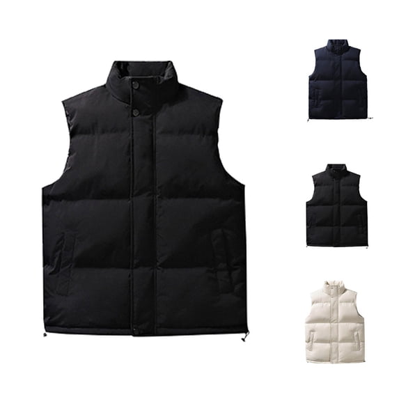 Vest Men Dqueduo Men's Stand-Up Collar Button Cargo Pocket Zip Sleeveless Padded Jacket Black XL