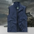 thumbnail image 1 of Vest for Men Mens Solid Fishing Vest Full Zip Sleeveless Casual Outerwear Jacket Outdoors Work Travel Photo Vest with Multi Pockets Casual Outerwear Dark Blue XXXXL, 1 of 4