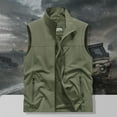 thumbnail image 1 of Vest for Men Mens Solid Fishing Vest Full Zip Sleeveless Casual Outerwear Jacket Outdoors Work Travel Photo Vest with Multi Pockets Mens Jacket Army Green L, 1 of 4