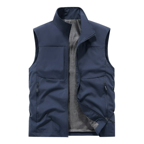 Vest Mens Lightweight Zip Up Stand Collar Travel Vest Fall Sleeveless Breathable Utility Safari Hiking Fish Photo Waistcoat