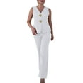 thumbnail image 1 of Vest Pants Suits for Women Business 2 Piece Dressy Casual Outfits Sleeveless Blazer straight pants pantsuit sets, S, 1 of 7
