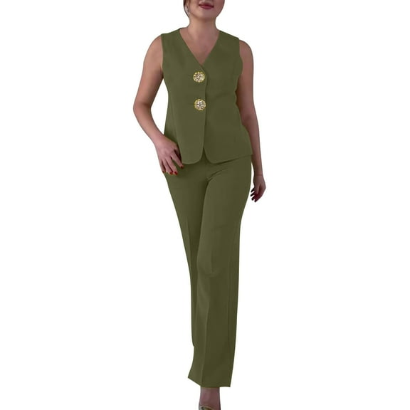 Vest Pants Suits for Women Business 2 Piece Dressy Casual Outfits Sleeveless Blazer straight pants pantsuit sets, S