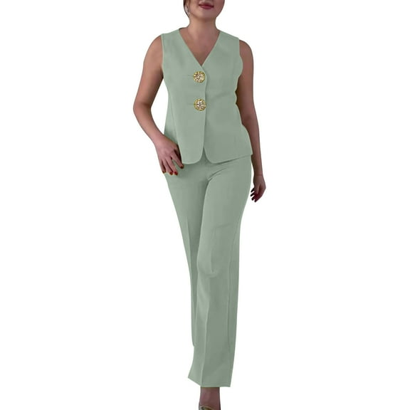 Vest Pants Suits for Women Business 2 Piece Dressy Casual Outfits Sleeveless Blazer straight pants pantsuit sets, XXL