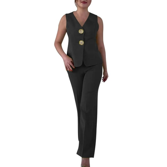 Vest Pants Suits for Women Business 2 Piece Dressy Casual Outfits Sleeveless Blazer straight pants pantsuit sets, XXL
