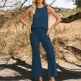 thumbnail image 1 of uublik Vest Sets Women 2 Piece Outfits Knit Loose Tank Tops Flared Pants 2 Piece Set Blue, L, 1 of 5