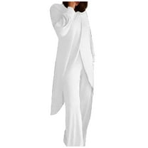 Vest Sets Women 2 Piece Outfits Women Solid Long Sleeve Set Wide Leg Pants Set Irregular Fashion Casual Two Piece Holiday Outfits for Dressy Pants Suit for Wedding Suits Pearl Suit White 4XL
