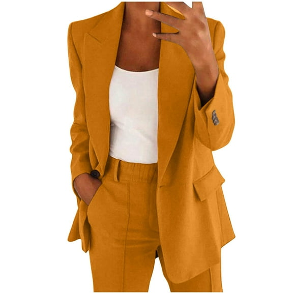 Vest Sets Women 2 Piece Outfits Women Two Piece Lapels Suit Set Business Long Sleeve Button Formal Jacket Pant Suit Slim Dressy Outfits Formal Top And Pants Dress for Light Dress Pants Tuxedo Orange S