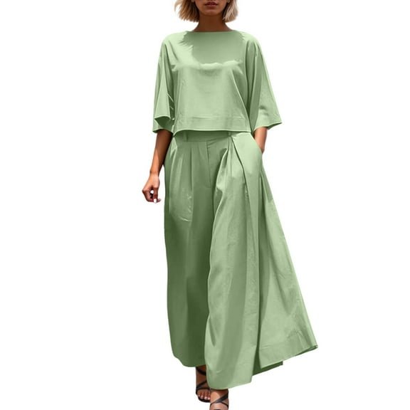 Vest Sets Women 2 Piece Outfits Women's Trousers Suit Casual Wear Loose Fit Wide Leg Pants With Short Sleeve Womens Bibs Overalls Insulated Womens Tuxedo Suit Ca Mode Jumpsuit Champagne Rompe Green XL