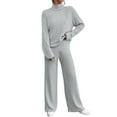 thumbnail image 1 of Vest Sets Women 2 Piece Outfits Women's Two Piece Knit Matching Outfits High Neck Slit Hem Tee And Pants Tracksuit Sets Suit Pants Women Long Sleeve Pantsuit plus Jacket Stretch Snow Suit Set Gray XL, 1 of 5