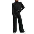 thumbnail image 1 of Vest Sets Women 2 Piece Outfits Women's Two Piece Knit Matching Outfits High Neck Slit Hem Tee And Pants Tracksuit Sets Suit Pants Women Long Sleeve Pantsuit plus Jacket Stretch Snow Suit Set Black XL, 1 of 5