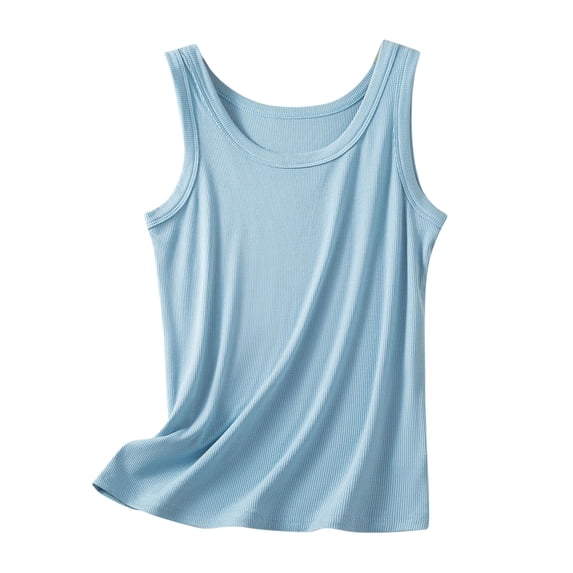 Vest Top Women Sleeveless Summer Tank Tops Casual Loose Fit Vests Elegant Solid Color Tee Shirts Ladies Camisole Round Neck T-shirt Sports Workout Yoga Top