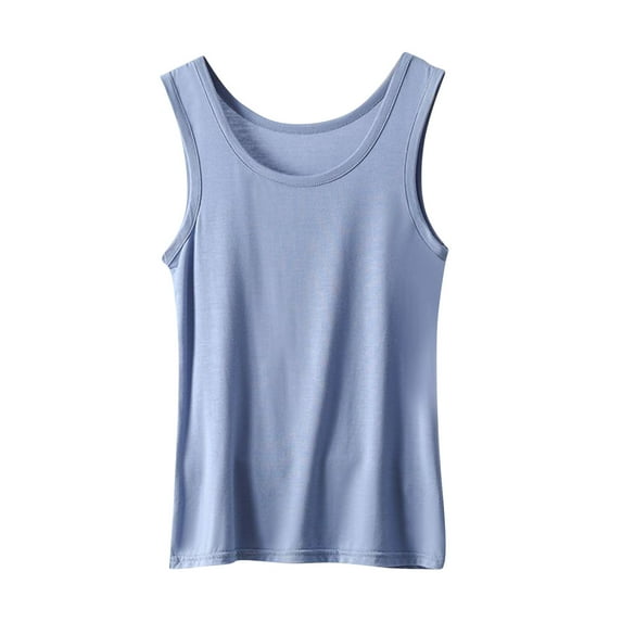 Vest Top Women Sleeveless Summer Tank Tops Casual Loose Fit Vests Elegant Solid Color Tee Shirts Ladies Camisole Round Neck T-shirt Sports Workout Yoga Top