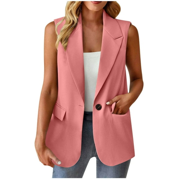 Vest Tops For Women Sevevn Women's Fashion Solid Color Button Pocket Suit Coat Sleeveless Casual Coat/Jacket