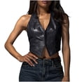 thumbnail image 1 of Vest Tops For Women Sevevn Women's Faux Leather Halter Crop Vest V-Neck Sleeveless Crop Top for Party Black L, 1 of 7