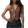 thumbnail image 1 of Vest Tops For Women Sevevn Women's Faux Leather Halter Crop Vest V-Neck Sleeveless Crop Top for Party Brown L, 1 of 7